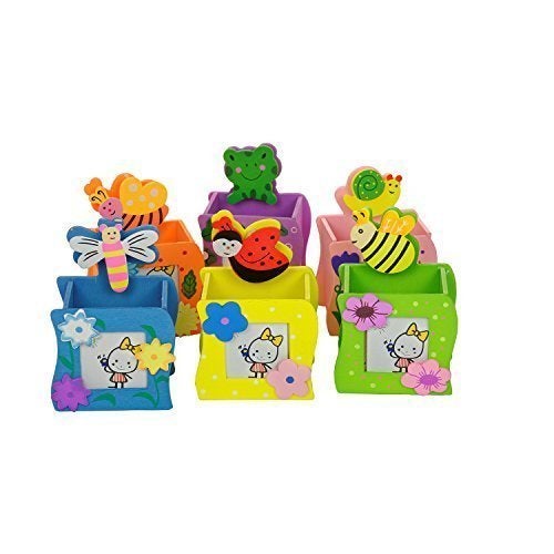 GOLD LEAF (Pack of 6 Fancy GATE Shape Wooden Pen Holder with Photo Frame with Paper Clip, Birthday Party Return Gifts Colorful Wooden Nature Theme Pen - Image 1