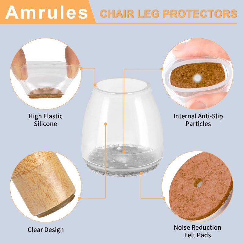 Amrules واقيات أرجل الكراسي الدائرية من أمريلز، 36 قطعة، أغطية سيليكون لأرجل الكراسي لحماية أرضيات البلاط، وسادات لباد لحماية أرجل الأثاث من الخدوش والضوضاء (بني، مناسب لـ: 0.5 بوصة - 0.89 بوصة). - Image 3