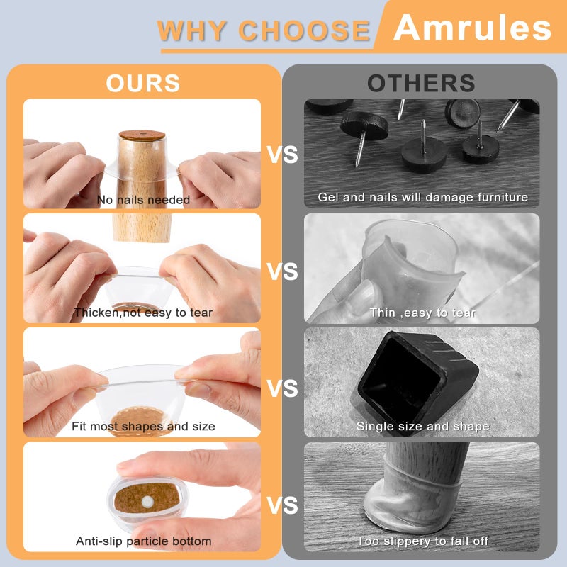 Amrules واقيات أرجل الكراسي الدائرية من أمريلز، 36 قطعة، أغطية سيليكون لأرجل الكراسي لحماية أرضيات البلاط، وسادات لباد لحماية أرجل الأثاث من الخدوش والضوضاء (بني، مناسب لـ: 0.5 بوصة - 0.89 بوصة). - Image 4