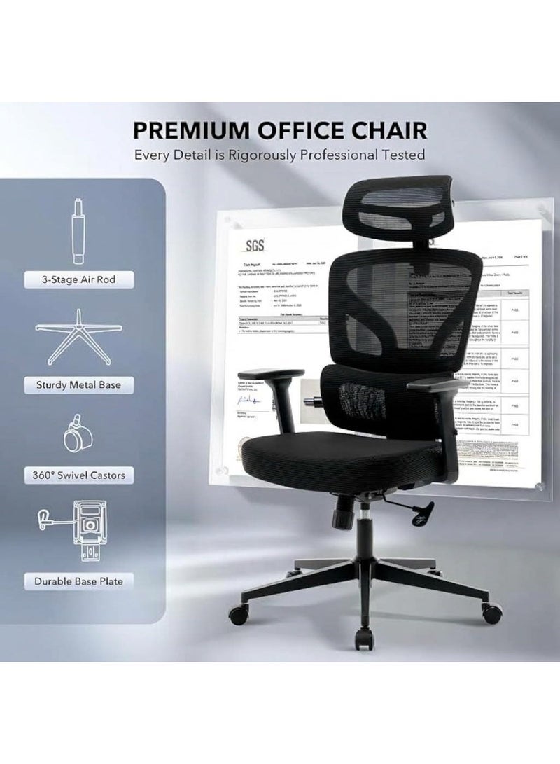 Professional Ergonomic Office Chair with Adjustable Lumbar Support, 3D Headrest, and 3D Armrests - Image 4