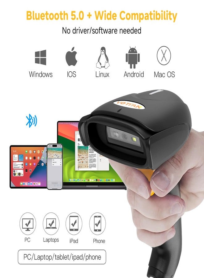 VOTTAN QR 2D Barcode Scanner, Bluetooth & 2.4G Wireless & USB Wired Connect iPad Phone Tablet PC POS, UPC EAN 1D PDF417 Data Matrix 2D Handheld Barcode Scanner - Image 4