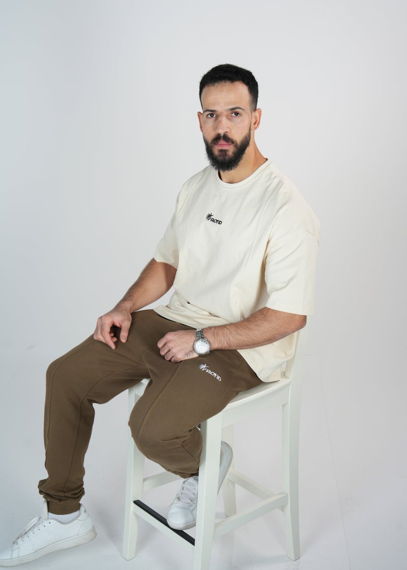 تيشيرت اوفرسايز رجالي - قطن جيرسي ثقيل ستريت وير - قصة واسعة رقبة دائرية - كريمي - Image 5