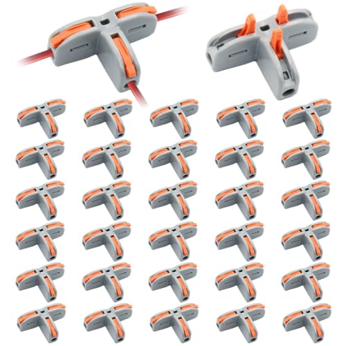 Serplex® 30Pcs T-Shape 3 Way Wire Conductor Quick Cable Splitter Electrical Connectors Push-in Terminal Block Universal Wire Connectors for AWG 28-12 Cable - Image 1