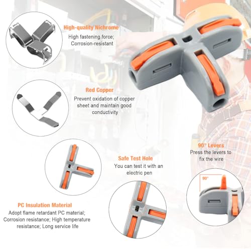 Serplex® 30Pcs T-Shape 3 Way Wire Conductor Quick Cable Splitter Electrical Connectors Push-in Terminal Block Universal Wire Connectors for AWG 28-12 Cable - Image 4
