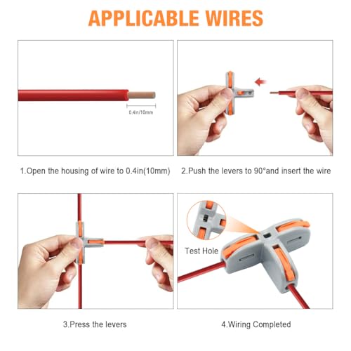 Serplex® 30Pcs T-Shape 3 Way Wire Conductor Quick Cable Splitter Electrical Connectors Push-in Terminal Block Universal Wire Connectors for AWG 28-12 Cable - Image 5