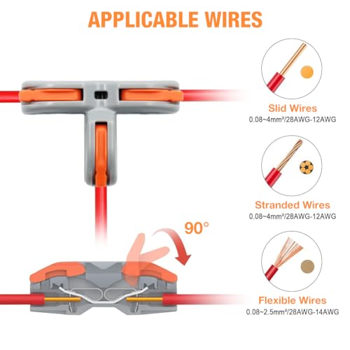 Serplex® 30Pcs T-Shape 3 Way Wire Conductor Quick Cable Splitter Electrical Connectors Push-in Terminal Block Universal Wire Connectors for AWG 28-12 Cable - Image 3