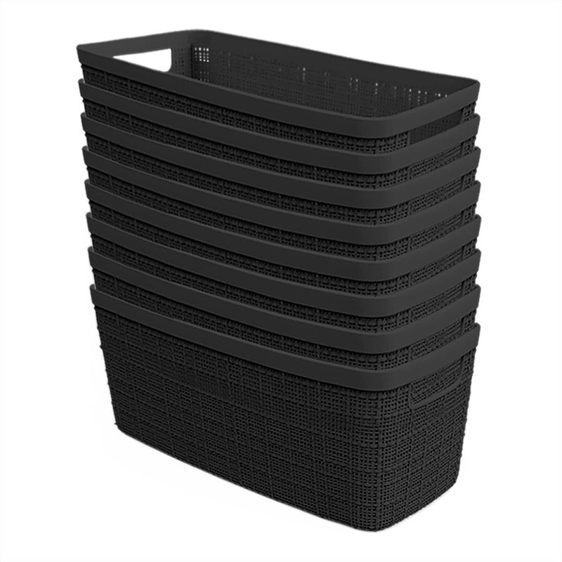Curver Set of 8 Slim 6.8L Jute Decorative Plastic Organization and Storage Baskets - Perfect Bins for Home Office, Closet Shelves, Kitchen Pantry and All Bedroom Essentials, Black - Image 1