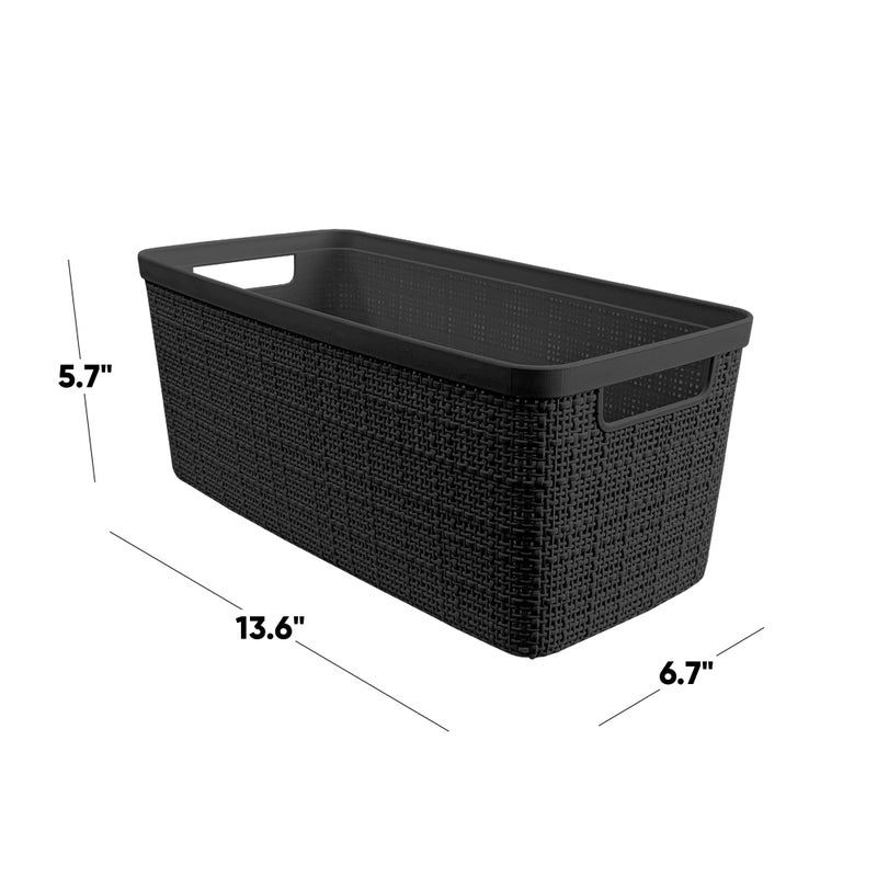 Curver Set of 8 Slim 6.8L Jute Decorative Plastic Organization and Storage Baskets - Perfect Bins for Home Office, Closet Shelves, Kitchen Pantry and All Bedroom Essentials, Black - Image 2