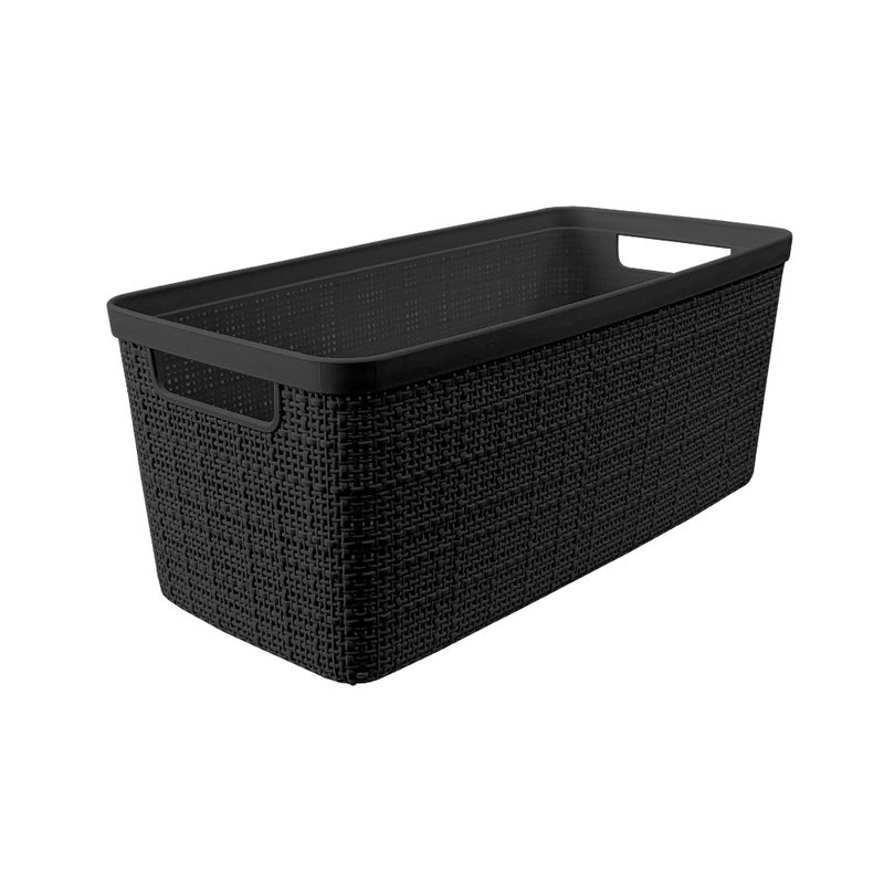 Curver Set of 8 Slim 6.8L Jute Decorative Plastic Organization and Storage Baskets - Perfect Bins for Home Office, Closet Shelves, Kitchen Pantry and All Bedroom Essentials, Black - Image 3