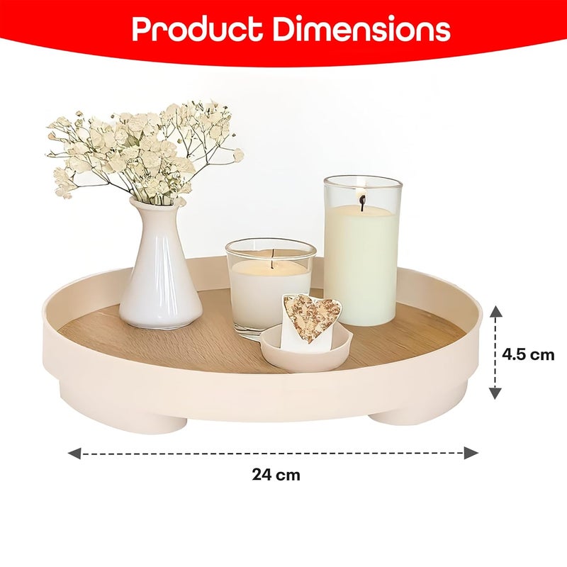 Prime Pick Wooden Round Makeup Perfume TrayBathroom Vanity TrayCosmetic Tray with Wooden Base Dresser Countertop Organizer TrayHolder Decorative Tray for Candle Lotion Bottle Jewelry Candle - Image 2