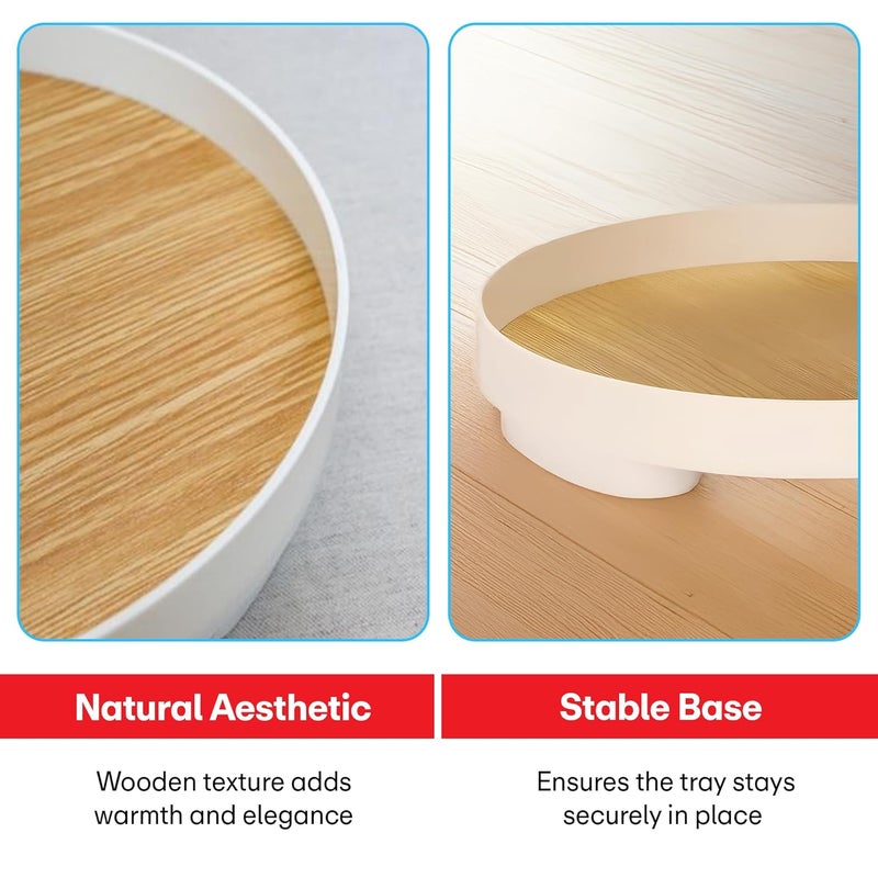 Prime Pick Wooden Round Makeup Perfume TrayBathroom Vanity TrayCosmetic Tray with Wooden Base Dresser Countertop Organizer TrayHolder Decorative Tray for Candle Lotion Bottle Jewelry Candle - Image 3