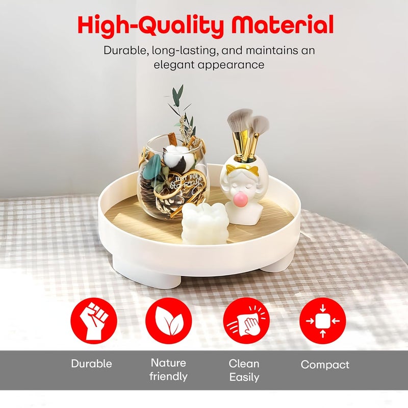 Prime Pick Wooden Round Makeup Perfume TrayBathroom Vanity TrayCosmetic Tray with Wooden Base Dresser Countertop Organizer TrayHolder Decorative Tray for Candle Lotion Bottle Jewelry Candle - Image 5