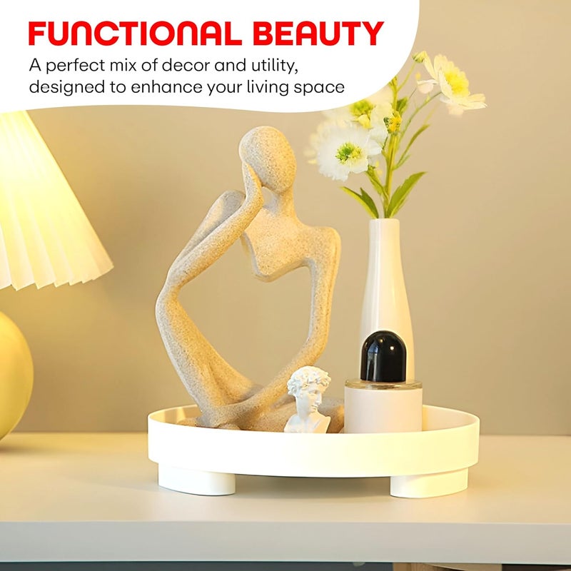 Prime Pick Wooden Round Makeup Perfume TrayBathroom Vanity TrayCosmetic Tray with Wooden Base Dresser Countertop Organizer TrayHolder Decorative Tray for Candle Lotion Bottle Jewelry Candle - Image 4