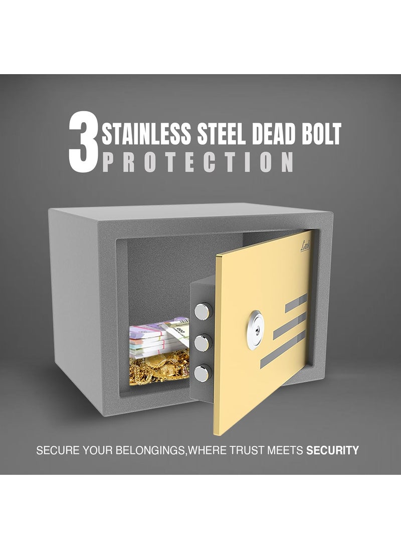 Link Link Smart Mecano Safe Locker for Home 21L Capacity Premium Gold Mirror Finish Digital Lock with Computerized Key Access Three SS304 Locking Bolts Mechanical Lock Removable Shelf Gold  - Image 2