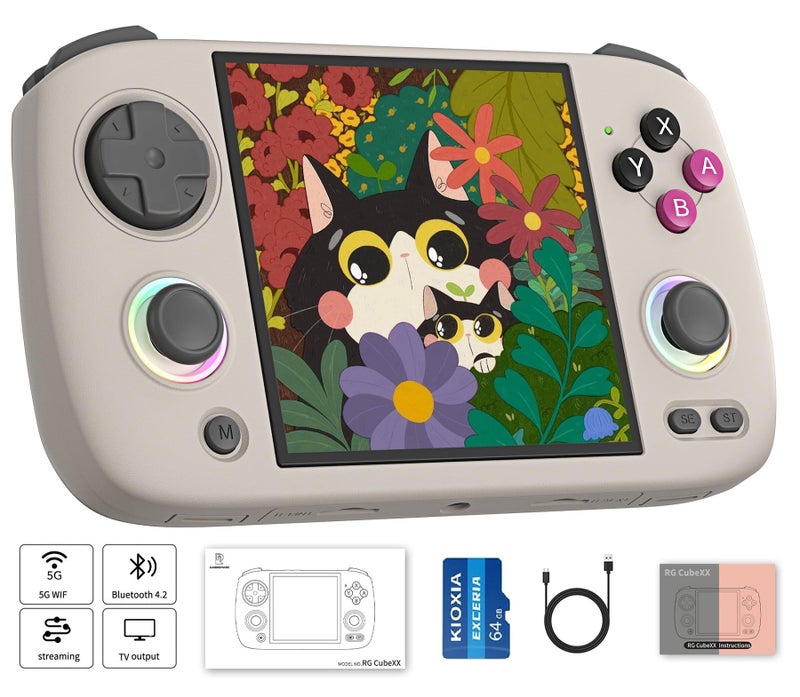 Voacle RG CubeXX Retro Handheld Game Console , 3.95 Inch IPS Screen Linux System Built-in 64G TF Card 5056 Games Support TV Output 5G WiFi Bluetooth 4.2(Gray) - Image 1