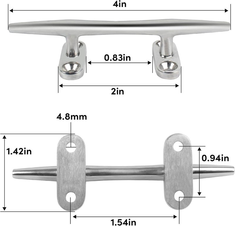 VEITHI 4/5/6 inch Dock Cleats - 316 Stainless Steel Boat Cleats Boat Dock Cleats,Open Base Dock Cleat with Fasteners,Marine Cleat Rope Cleat Boat Cleat for Boat/Deck/Nautical Decor(1,2,4,6,8 Pack) - Image 2