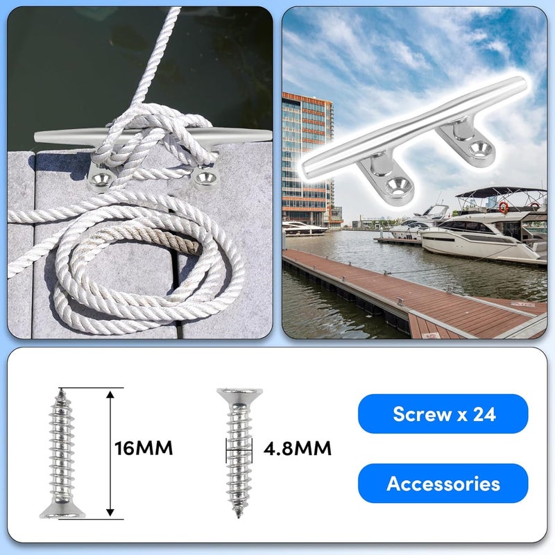 VEITHI 4/5/6 inch Dock Cleats - 316 Stainless Steel Boat Cleats Boat Dock Cleats,Open Base Dock Cleat with Fasteners,Marine Cleat Rope Cleat Boat Cleat for Boat/Deck/Nautical Decor(1,2,4,6,8 Pack) - Image 3