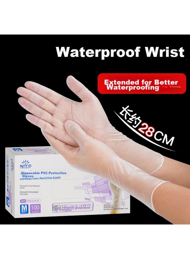 Intco Disposable Gloves, Pvc, Small Size, 100 Pieces, 12 Inches, Extended Length, Food-grade, For Catering, Kitchen, Waterproof, Household Cleaning - Image 1