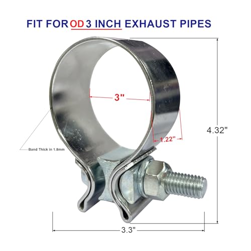 Elifecenter Universal ID 3 inch Exhaust Clamp, Stainless Steel 3 inch Narrow Band Lap Joint Clamp - Image 2