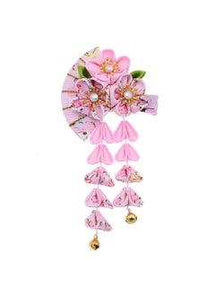 MIAO WU Japanese Style Women Flower Hair Clip Tassel Hair Ornament Kimono Decor Fabric Hanfu Hairpin Accessories For Christmas Party Costume Gift Pink 