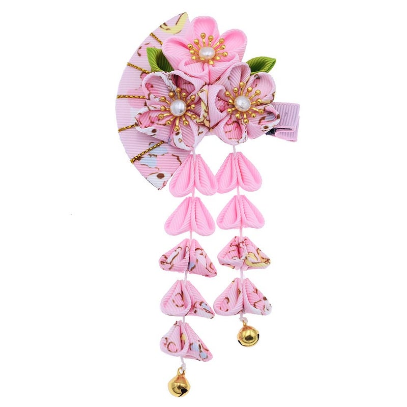 Japanese Style Women Flower Hair Clip Tassel Hair Ornament Kimono Decor Fabric Hanfu Hairpin Accessories For Christmas Party Costume Gift Pink