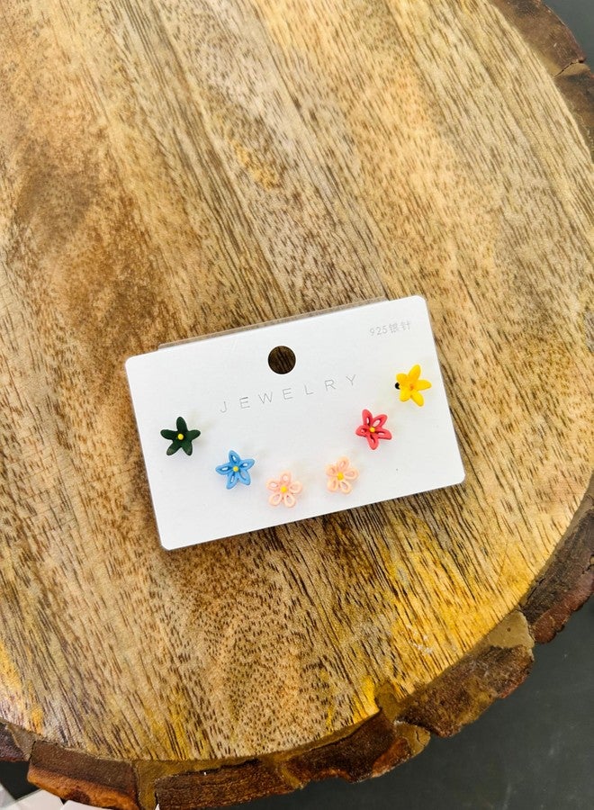 Radhya Accessories Studs Earrings for Baby girls Butterfly Tops earrings for Kids Girls Mini earrings Card (6 pcs) Korean Jewellery for Girls Anti Allergic Cartoon Flower Studs Gift for Girls (Design 4) - Image 4