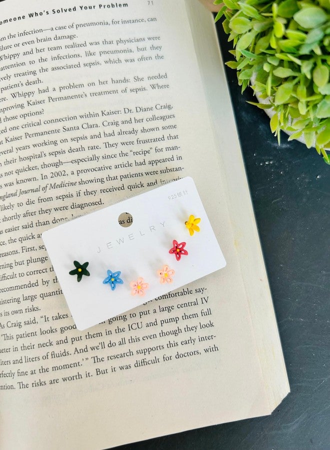 Radhya Accessories Studs Earrings for Baby girls Butterfly Tops earrings for Kids Girls Mini earrings Card (6 pcs) Korean Jewellery for Girls Anti Allergic Cartoon Flower Studs Gift for Girls (Design 4) - Image 2
