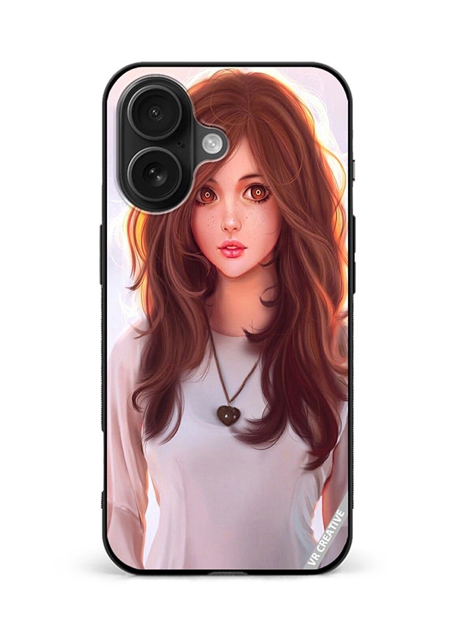 Protective Case Cover For Apple iPhone 16 Girl With Curly Hair Design Multicolour