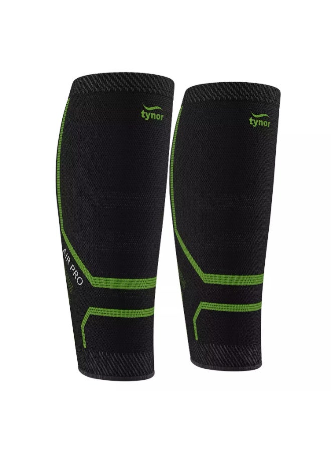 Tynor Calf and Shin Support Air Pro, Black & Green, Medium, 1 Pair - Image 2