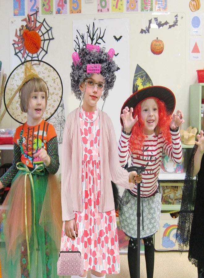Kitimi 3Kids120 Kid 100th Day of School Costume, Old Lady Costume for Girls, 100 Days of School Costume Grandma Granny Wig - Image 4