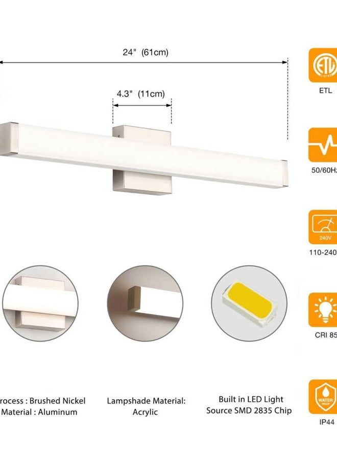 YHTlaeh Bathroom Vanity Light Brushed Nickel Square LED 24 inch 14W Daylight 4000K Wall Bar Lighting Fixtures Over Mirror - Image 5