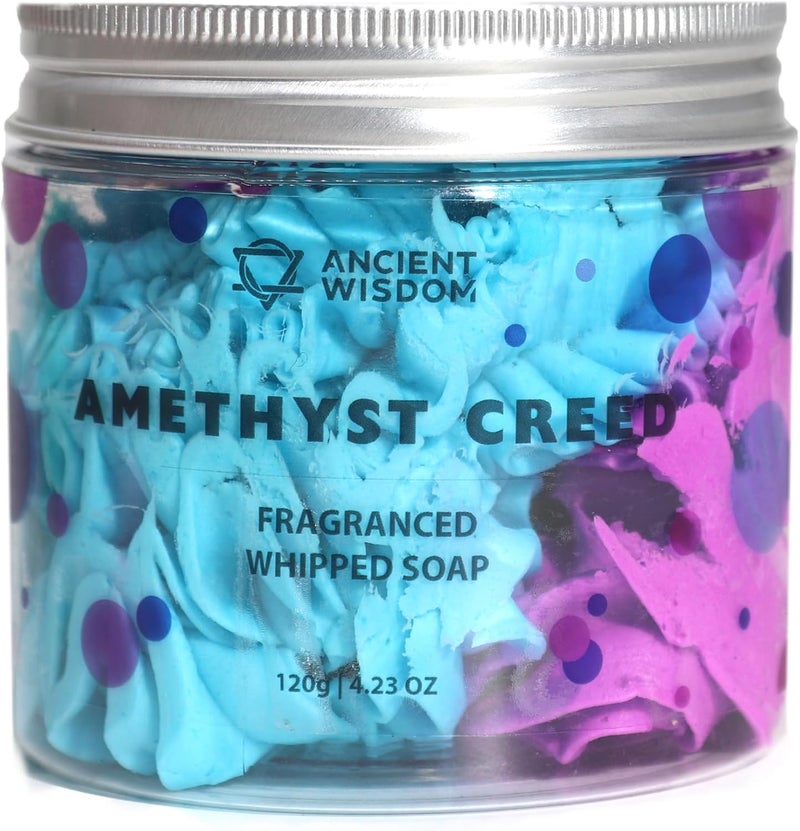Amethyst Creed Whipped Soap Masculine Scent Moisturising Formula 120g 6x6 cm Purple Blue Swirl For All Skin Types Pack of 3