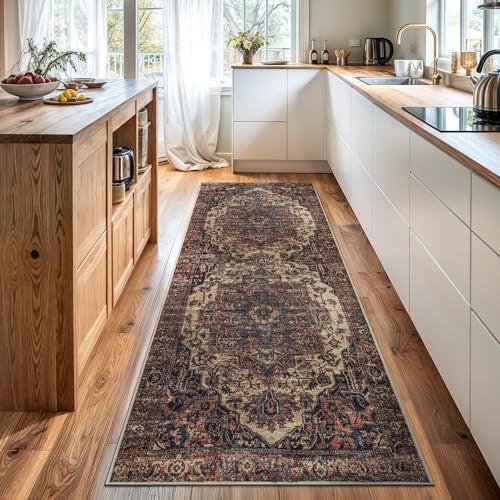Bloom Rugs Washable 10 ft Runner - Beige/Terracotta Traditional Runner for Entryway, Hallway, Bathroom, and Kitchen - Exact Size: 2.5' x 10' - Image 1