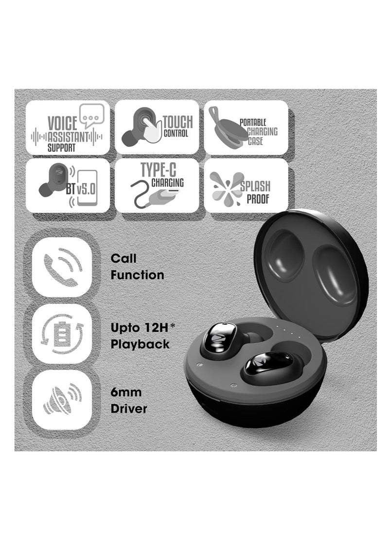 ZEBRONICS - Zeb-Sound 1 TWS Earbuds with BT5.0, Up to 12H Playback, Touch Controls, Voice Assistant, Splash Proof Type C Portable Charging Case, Wireless - Image 1