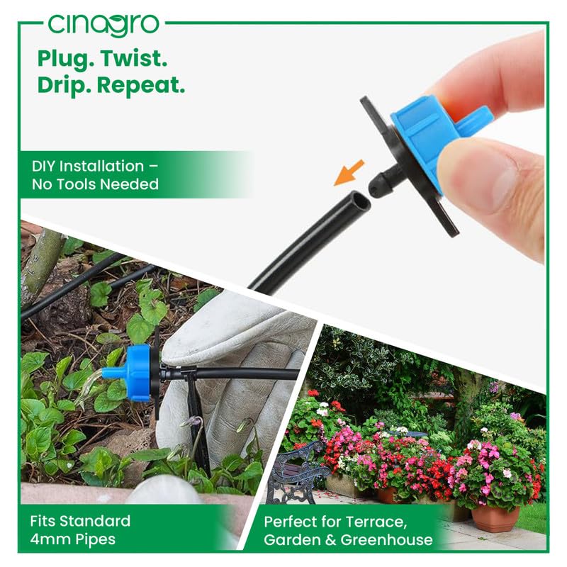 Cinagro 4mm Drip Emitters, Emits, Uniform Water Flow, UV-Stabilized & Non-Toxic Plastic, Easy to Install, Clog-Resistant, Durable Drippers for Garden, Terrace & Greenhouse Irrigation, Pack of 25 - Image 4