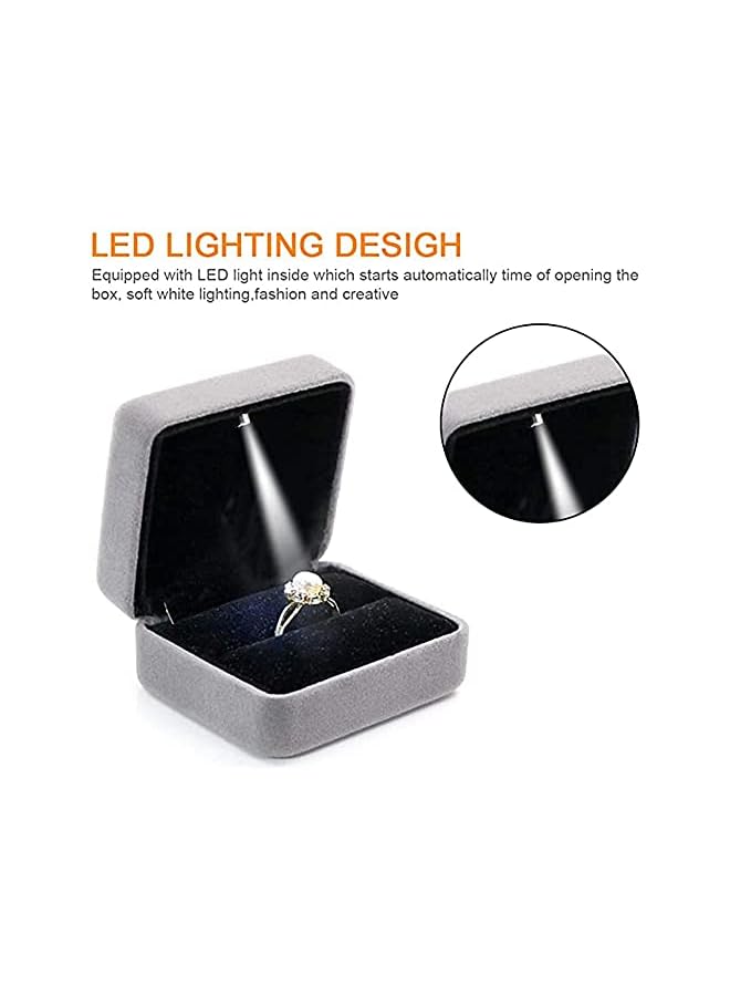 The Bros Velvet Ring Box, Engagement Ring Box Earrings Square Ring Case For Proposal Wedding Ceremony Birthday Anniversary ​With LED Light Jewelry Display Gift Box for Proposal, Engagement, Wedding  - Image 4
