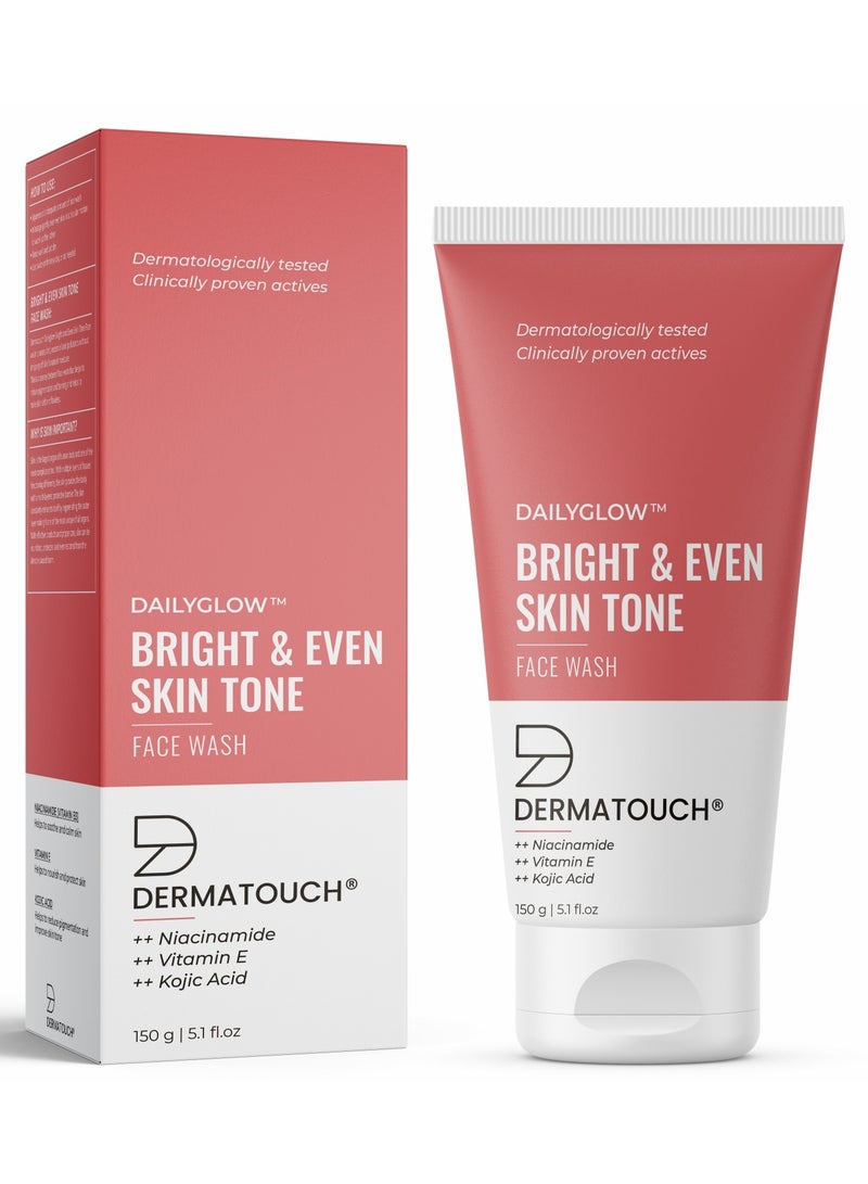 DERMATOUCH Bright & Even Tone Face Wash with Niacinamide, Vitamin E and Kojic Acid | Daily Gentle Face Cleanser For Tan, Pigmentation, Uneven Tone - 150G - Image 1