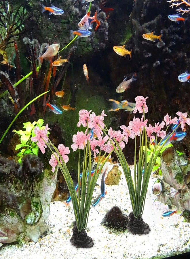 Garneck 2Pcs Pink Fish Tank Decorations Realistic Aquarium Plants 8.2inch Artificial Greenery Branches Goldfish Turtle Tank Supply - Image 3