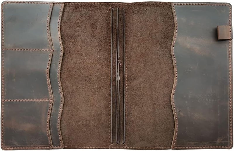 newestor Travelers Notebook Cover with Inner Pockets, Card Slots and Pen Holder, A5 Size, Dark Brown - Image 3