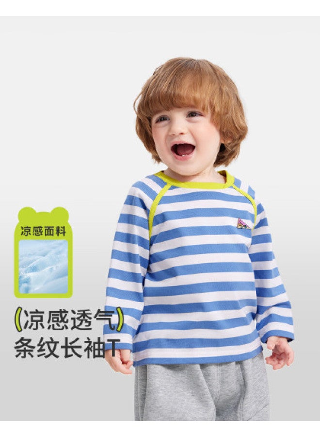 Cool Feeling] Baby T-shirt Long Sleeve Spring/autumn Style Boys' Striped Raglan Sleeve Children's Top 2025 New Arrival - Image 1