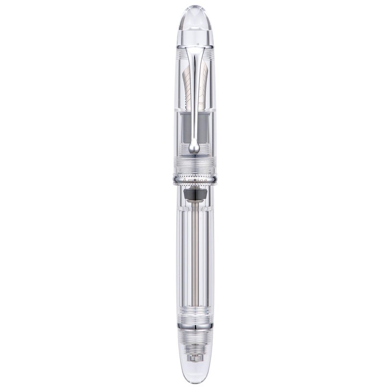 Asvine V800 Fountain Pen Vacuum Filling System with Large Ink Capacity Smooth Number 8 Fine Nib with Gift Case and Wrench Clear Silver Acrylic - Image 2