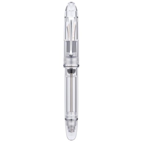Asvine V800 Fountain Pen Vacuum Filling System with Large Ink Capacity Smooth Number 8 Fine Nib with Gift Case and Wrench Clear Silver Acrylic - Image 1