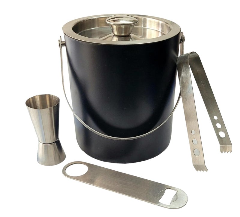 Proniks Stainless Steel Insulated Ice Bucket with Opener and Ice Tong and peg Measure and 1 Liter Keeps Ice Cold for 6h Great bar Tools for Home Hotelbar AccessoriesMini barWine in Silver - Image 1