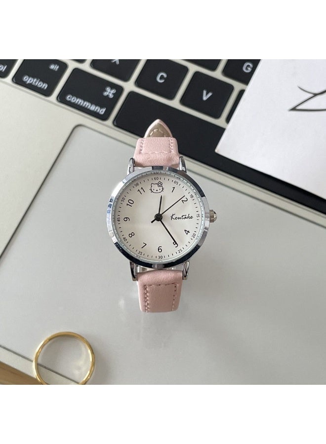 Sanrio Hello Kitty Pink Leather Strap Watch - Cute Cartoon Quartz Watch for Women & Girls - Image 1