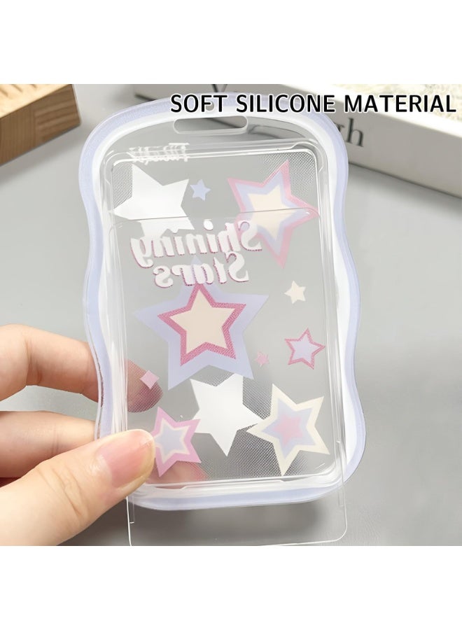 2 Pack Star Photocard Holder Keychain – Cute Transparent Silicone Protective ID Card Case with Bell Pendant, Coil Lanyard for Bus, Student Card & Photos - Image 2