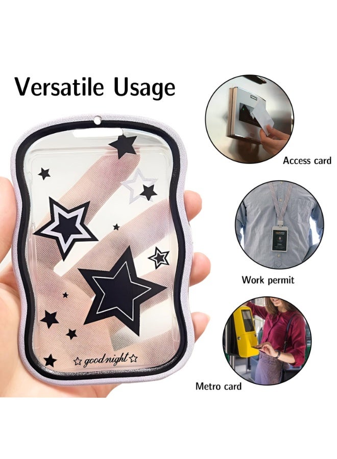 2 Pack Star Photocard Holder Keychain – Cute Transparent Silicone Protective ID Card Case with Bell Pendant, Coil Lanyard for Bus, Student Card & Photos - Image 4