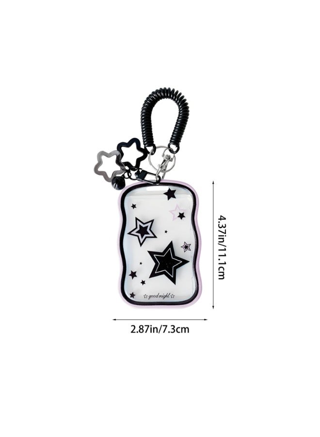 2 Pack Star Photocard Holder Keychain – Cute Transparent Silicone Protective ID Card Case with Bell Pendant, Coil Lanyard for Bus, Student Card & Photos - Image 3