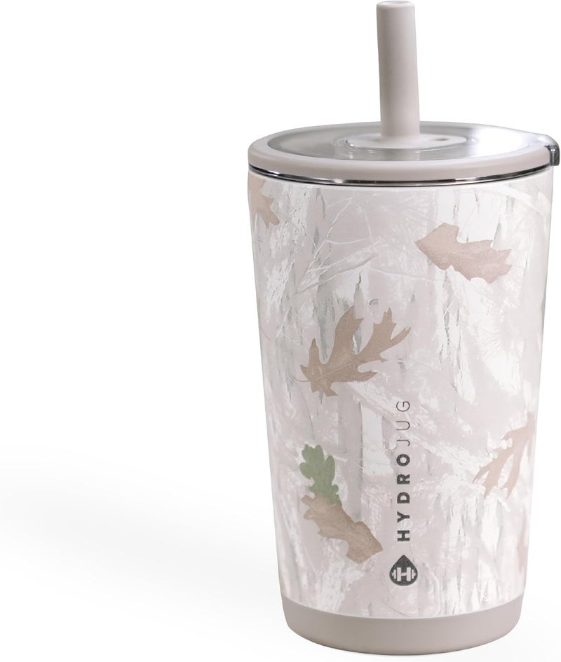 HydroJug Everyday Tumbler 14 oz – Ceramic-Lined Insulated Tumbler with Straw and Soft-Touch Lid, Cup Holder Friendly, Double-Wall Vacuum Insulation, Reusable Travel Cup – Camo - Image 1