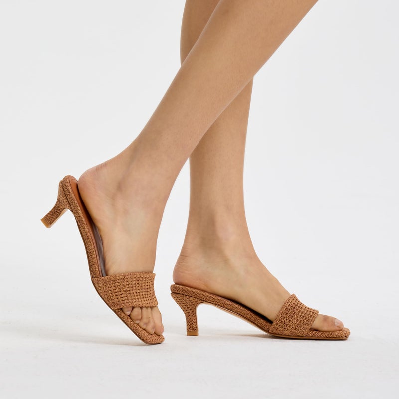 COMJUY Brown Comfortable Heels for Women 2 Inch Short Heels Raffia Sandals Heeled Beach Sandals Summer Vacation Shoes 8 - Image 2
