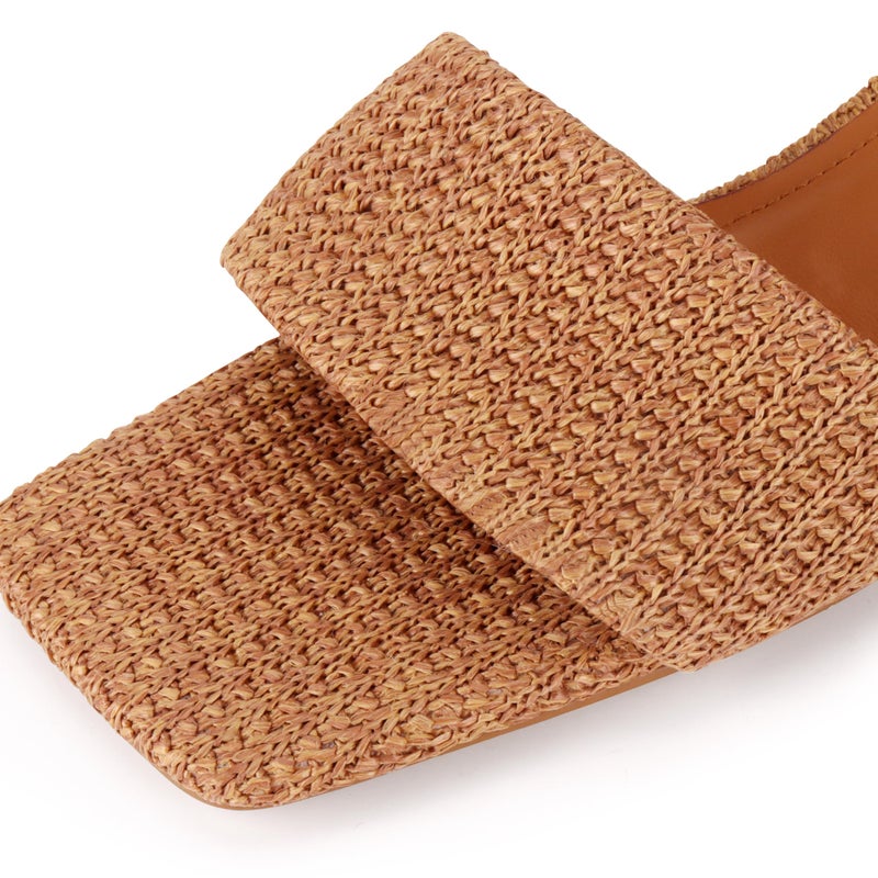 COMJUY Brown Comfortable Heels for Women 2 Inch Short Heels Raffia Sandals Heeled Beach Sandals Summer Vacation Shoes 8 - Image 3